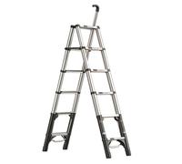 GYYDXXFC Scalas Telescopica in Alluminio, Scalas Alta E Robusta, Corrimano Telescopico, con Impugnatura, for Lavori All'aperto in Cucina E Magazzino(Silver,6 Step)