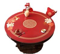 GYYFQH Tovaglia in Pelle Rotonda Rossa Tovaglietta Rotonda Festa di Primavera Resistente all'Acqua Spessore 1,6 Mm per Tavoli Matrimoni O Inaugurazioni di Case(E,85cm Round)