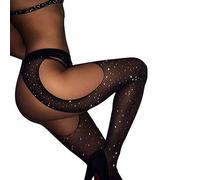 GYZOUKA Calze a Rete Nere Elegante Lucido 4 Lati Coscia Aperta Collant Alti a Rete Collant a Rete Alta Reggicalze Collant per Donna Donna