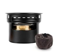 GYZOUKA Fornello Ad Alcool Portatile, Bruciatore Antivento in Ottone in Lega di Alluminio con Maniglia Pieghevole e Custodia, per Picnic in Campeggio (Nera)