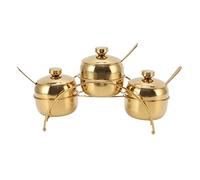 GYZOUKA Set Barattoli per Condimenti in Acciaio Inossidabile, Contenitori 3 Pezzi 304 con Coperchi e Cucchiai, Conservazione delle Spezie Sale Zucchero a Prova di umidità e Polvere, (Oro)