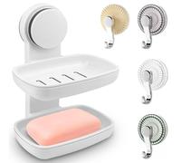 GZcaiyun Portasapone a doppio strato con ventosa, portasapone senza foratura, rimovibile con fori di scarico per bagno, vasca da bagno, cucina, con 4 ganci