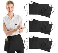 GZCZCC 6 Pz Vita Corta Grembiule Nero, Grembiule Corto Unisex 86 * 55cm, Grembiule da Barbecue con 3 Tasche, Grembiule Lavoro Regolabile, Grembiule Barista, Vita Corta Grembiule Bar, Caffè Ristorante