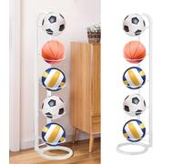 GZCZCC Portapalle per Calcio a 5 Livelli, Rastrelliera da Basket Verticale, Supporto per Palloni da Calcio in Metallo, Porta Pallone Basket, Scaffale Stoccaggio Attrezzature Sportive - Bianco