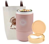 GZCZCC Thermos per Alimenti Caldi 2 Scomparti 730ML, Contenitore Termico Alimenti con Borsa, Portapranzo Coibentato in Acciaio Inox con Cucchiaio, Barattolo Isolante per Zuppa, Porridge, Riso, Frutta