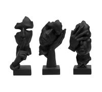 GZDDYUMYJX Statua del pensatore a 3 pezzi, il silenzio è una statuetta d'arte astratta in oro, sculture in resina per la casa moderna Decorazioni per oggetti decorativi per l'ufficio domestico (Nero)