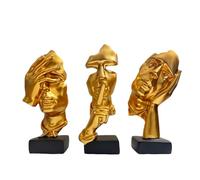 GZDDYUMYJX Statua del pensatore a 3 pezzi, il silenzio è una statuetta d'arte astratta in oro, sculture in resina per la casa moderna Decorazioni per oggetti decorativi per l'ufficio domestico (Oro)
