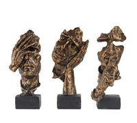 GZDDYUMYJX Statua del pensatore a 3 pezzi, il silenzio è una statuetta d'arte astratta in oro, sculture in resina per la casa moderna Decorazioni per oggetti decorativi per l'ufficio domestico (Rame)