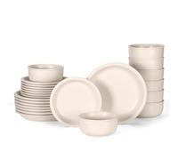 GZG Vintage Series - Set di stoviglie in ceramica per 8, 24 pezzi piatti e ciotole in gres porcellanato, senza piombo, set di piatti fatti a mano, adatto al microonde e alla lavastoviglie, bianco