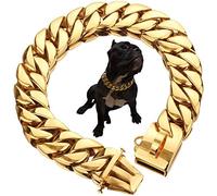 GZGLZDQ 24K Collare d'oro per Cani Collana 32MM Catena per Cani Forte Acciaio Inox Link Slip Chain Collar per Piccoli Cani Medio Grandi (Color : Gold, Size : 65cm/25.5inch)