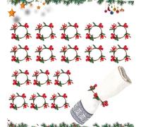 GZGXKJ Portatovaglioli di Natale, 16 pezzi, con bacche rosse, anelli portatovaglioli per ghirlanda di Natale, adatti per feste di Natale, Ringraziamento, Capodanno, decorazione da tavola