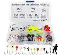 GZhaizhuan Set di 50 ami da pesca con testa di piombo colorata con scatola per acqua dolce salata, 1/1,8/2,5/3,5/5/7/10 g, con 20 attacchi di pesca