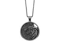 GZHENGZG Collana da Uomo, Gioielli da Donna Witcher Geralt di Rivia Medaglione Collana Lupo Bianco per Uomo Regalo Donna Ciondolo Compleanno Uomo Regalo Vintage Gwynbleidd