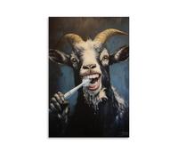 GZHJZSYY Decorazione artistica da parete decorativa da appendere con pittura ad olio di una capra che si lava i denti così selvaggiamente che lo specchio si appannò interamente con dentifricio spray