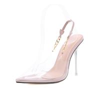 GZHMMAN Scarpe Tacco High Heels Décolleté Cinturino Alla Caviglia Donna Tacco Alto Sandali Trasparente Punta Chiusa,apricot,39