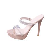 GZHMMAN Scarpe Tacco Sandali High Heels Tacco Alto Donna Plateau Cinturini Sandali Tacco Spillo Scarpe Ballo Sera Feste Matrimonio,Nude,34