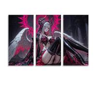 GZHYMXOZ Poster su tela a tre pannelli, ispirato a un grande angelo gotico, rosa scuro, decorazione artistica da parete per camera da letto, poster 60 x 120 cm, 3 pezzi, senza cornice, stile