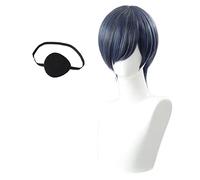 GZIRUE Parrucca Cosplay di Ciel Phantomhive Parrucca Corta Mista Blu Grigio per Donna Uomo con Benda Occhio Anime Costume Wig with Black Eyepatch con Retina per Parrucca
