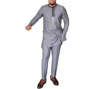 GZKDKZB Abiti africani da Uomo, Abiti da Chiesa con Scollo Rotondo, Set da 2 Pezzi con Camicia e Pantaloni a Maniche Lunghe, Abiti da Sposa