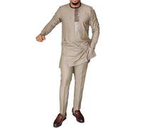 GZKDKZB Abiti africani da Uomo, Abiti da Chiesa con Scollo Rotondo, Set da 2 Pezzi con Camicia e Pantaloni a Maniche Lunghe, Abiti da Sposa