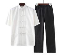 GZKDKZB Tuta da Kung Fu in Cotone Tinta Unita, Nuova Camicia in Stile Cinese; Pantaloni, Set di Abbigliamento Tai Chi, Adatti per Uomo M-4XL 23.5.4 (Colore: Bianco Nero, Taglia: XL)