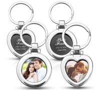 GZLFH 4 portachiavi personalizzati, portachiavi con foto a forma di cuore e rotondi, 2 portachiavi per foto, pronti da regalare per l'anniversario, San Valentino, argento, 7.3cm