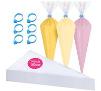 GZMAISULEE Sacchetti da pasticceria usa e getta da 35,5 cm, 100 pezzi, antiscoppio addensati, con 6 fascette per sac à poche, per biscotti, torte, glassa, decorazione di prodotti da forno