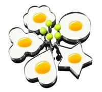 GZMAISULEE Stampi per uova per cucinare 5 pezzi anelli per uova in acciaio inox anelli per cottura uova cuore, fiore, stella, Micha, set di stampi rotondi per pancake, giallo
