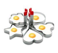 GZMAISULEE Stampi per uova per cucinare 5 pezzi anelli per uova in acciaio inox anelli per cottura uova cuore, fiore, stella, Micha, set di stampi rotondi per pancake, rosso