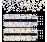 GZMAYUEN 2 Pezzi Perline Rotonde Semi-rotonde per Unghie, Perline a Dorso Piatto Bianche/Beige, Gioielli per Unghie per Donne e Ragazze, Nail Art Professionale Fai da Te, Trucco del Viso
