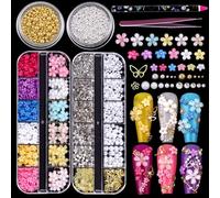 GZMAYUEN 3D Fiore Unghie Charms e Strass Acrilico Colorati per il Design delle Unghie Strass Nail Art Charms Perline Piatto Posteriore