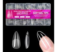 GZMAYUEN 600PCS tip per unghie, punte per unghie a mandorla, 12 misure, unghie finte trasparenti per saloni di bellezza e nail art fai da te per donne e ragazze