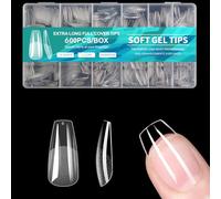 GZMAYUEN 600pcs tips unghie, punte per unghie lunghe a bara, punte in gel morbido, set di punte per unghie a copertura completa, 12 misure