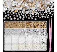 GZMAYUEN 920 perline piatte dorate e argentate per unghie, semicircolari, colore bianco, beige, piccole perline semicircolari, per nail art fai da te