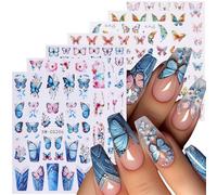 GZMAYUEN Adesivi per unghie a forma di farfalla, 7 pezzi, per nail art, 3D, autoadesivi, farfalle, fiori di pesca, petali, nail design, per donne e ragazze, manicure fai da te