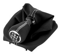 GZPARTB 5-Speed Manual Gear Shift Knob with Leather Boot Cover for 207 307 406, for C3 C4 C5, Black Leather with Stitching (White)