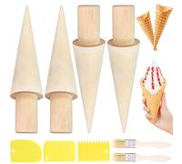 GZqiancang 4 pezzi di waffle in legno, con 2 pennelli da forno e 3 spatole gialle per la produzione di cialde fai da te e sacchetti gelato