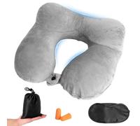 GZRXIOUS Cuscino da Viaggio Gonfiabile per il Collo, Cuscino Aereo Ergonomico per Adulti con Maschera per Gli Occhi E Tappi per le Orecchie per Viaggi, Campeggio, Treno, Auto, Aereo, Ufficio (Grigio)