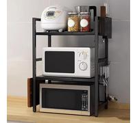 GZSLKSCD Supporto Regolabile per Forno a microonde con 6 Ganci e Porta Bacchette, ripiano Estensibile Resistente per riporre i cibi sul Piano di Lavoro della Cucina (Strato Singolo) ()