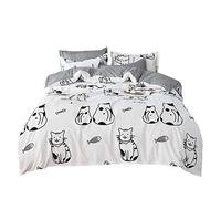 Gzsyb Copripiumino Matrimoniale 240x220 cm in Traspirante Cotone Mélange con 1 Copripiumino e 2 Federa Set Biancheria da Letto gatto bianco Facile da Pulire