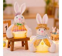 GZWY Decorazione pasquale a forma di coniglio, statuette illuminate, 2 pezzi, decorazione pasquale a forma di gnomo con luce LED, decorazione primaverile, decorazione per la primavera, decorazione