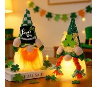 GZWY Decorazione primaverile a forma di gnomo con luci a LED, 2 pezzi Primavera St. Patrik's Day gnomo verde, quadrifoglio gnomo, statuette illuminate per primavera, decorazione da tavolo per feste
