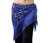GZXXB Cintura Danza Ventre 16 Colori Belly Dance Vestiti Accessori Long Tassel Triangle Belts Scarf Sciarpa Paillettes Cintura Anca For Le Donne(R blue)