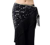 GZXXB Cintura Danza Ventre 16 Colori Belly Dance Vestiti Accessori Long Tassel Triangle Belts Scarf Sciarpa Paillettes Cintura Anca For Le Donne(Black)
