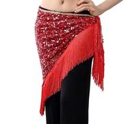 GZXXB Cintura Danza Ventre 16 Colori Belly Dance Vestiti Accessori Long Tassel Triangle Belts Scarf Sciarpa Paillettes Cintura Anca For Le Donne(Red colored)