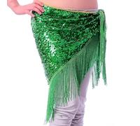 GZXXB Cintura Danza Ventre 16 Colori Belly Dance Vestiti Accessori Long Tassel Triangle Belts Scarf Sciarpa Paillettes Cintura Anca For Le Donne(Green)