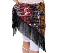 GZXXB Cintura Danza Ventre 16 Colori Belly Dance Vestiti Accessori Long Tassel Triangle Belts Scarf Sciarpa Paillettes Cintura Anca For Le Donne(Black colored)
