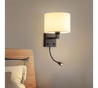 GZZBMY Comodino Applique da Parete,Lettura Lampada da Parete con Bianco Paralume in Lino,Vintage Luce da Parete con Interruttore Dimmerabile,LED Flessibile Lampade da Muro Lettura Braccio (Nero)