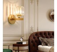 GZZBMY Lampada da Parete In Cristallo Interno Applique da Parete in Cristallo Trasparente Moderna Iluminazioni per Pareti Camera Da Letto E27 Soggiorno Sala da Pranzo Corridoio (Tondo Oro,Luce Calda)