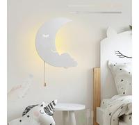 GZZBMY LED Interno Applique da Parete Dimmerabile con Telecomando Luna USB Ricaricabile Batteria Lampada da Parete con Interruttore a Tirante Iluminazioni per Pareti Bambina Soggiorno (A Bianco)